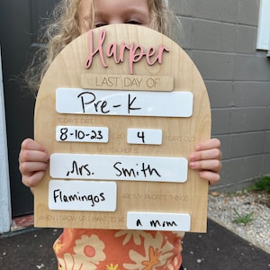Personalized First Day of School Sign Back to School Photo Prop Custom Interchangeable Board Reusable Whiteboard 1st Day of Kindergarten