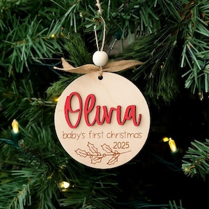 First Christmas Wooden Personalized Baby Ornament Wood Baby Keepsake Ornament Baby's First Christmas Ornament New Baby Gift Baby Shower Gift
