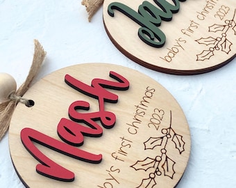 First Christmas Wooden Personalized Baby Ornament Wood Baby Keepsake Ornament Baby's First Christmas Ornament New Baby Gift Baby Shower
