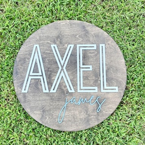 3D Wooden Name Sign, Above Crib Name Sign, Boy Round Name Sign, Layered Nursery Name Sign, Custom Round Name Sign, Custom Kid Name Sign