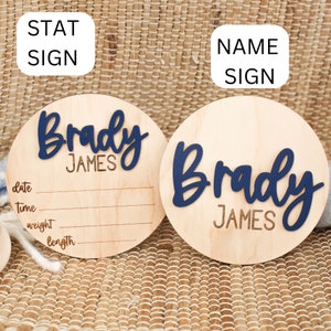 Round Wooden Baby Plaque 3D Custom Wood Baby Name Announcement Sign ...
