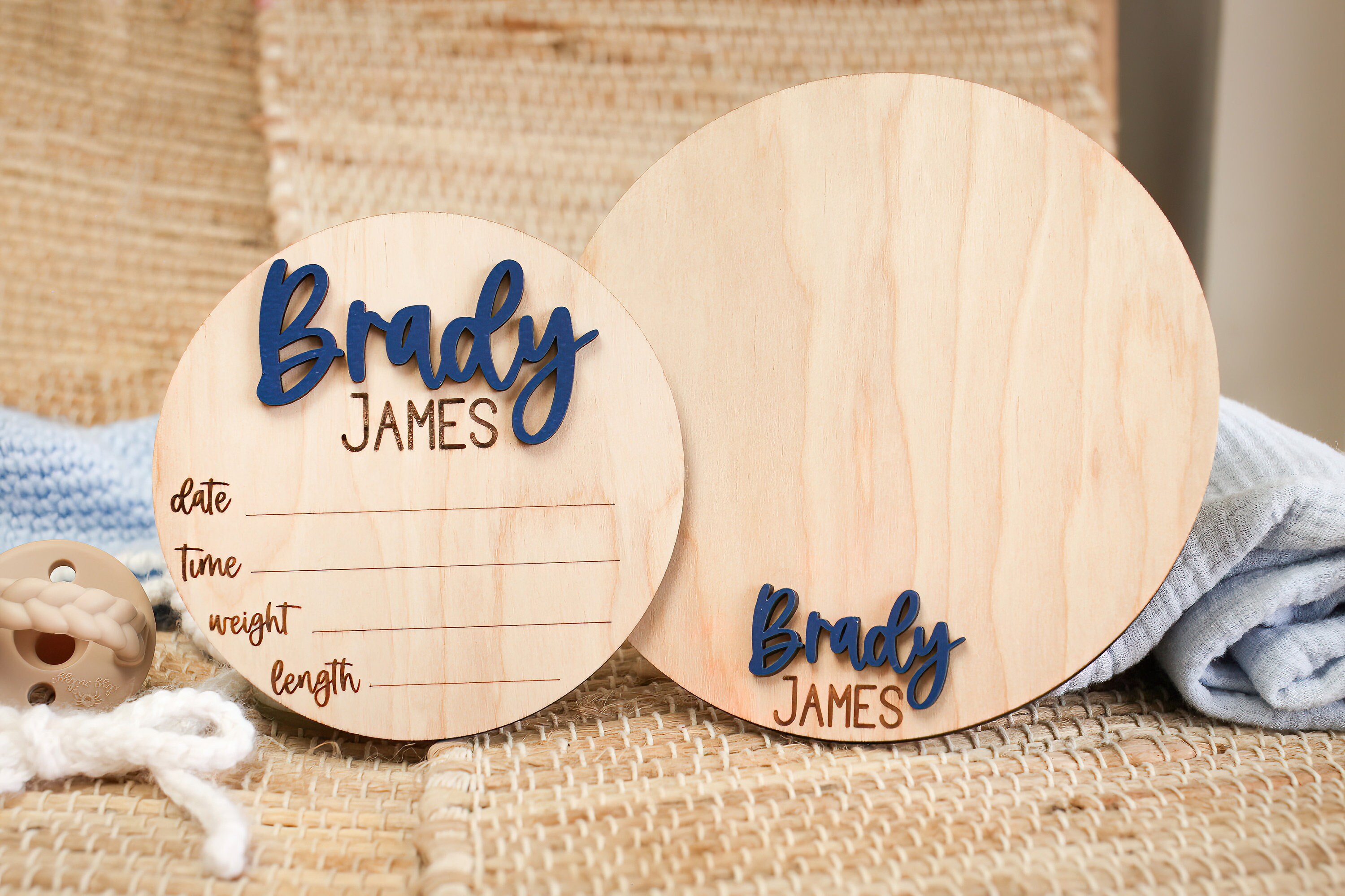 PEUTIER Baby Announcement Sign,5.9 Inch Double Side Wooden Birth Announcement Sign With Ink Pad For Baby Hand And Footprints Hospital Hello World Newborn Announcements Cute Footprints