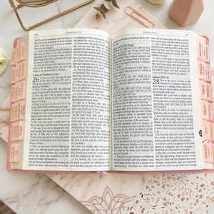 tabbed pink kjv large print bible for women faith gift