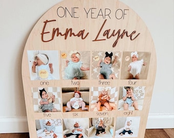 My First Year One Year of Photo Board Wooden Milestone Board 1st Birthday Milestone Board First Birthday Decorations 12 Months Photo Banner