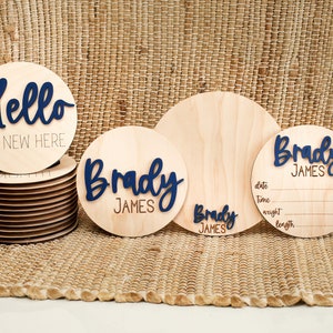 Round Wooden Baby Plaque, 3D Custom Wood Baby Name Announcement Sign, Birth Announcement, Baby Name Custom Sign