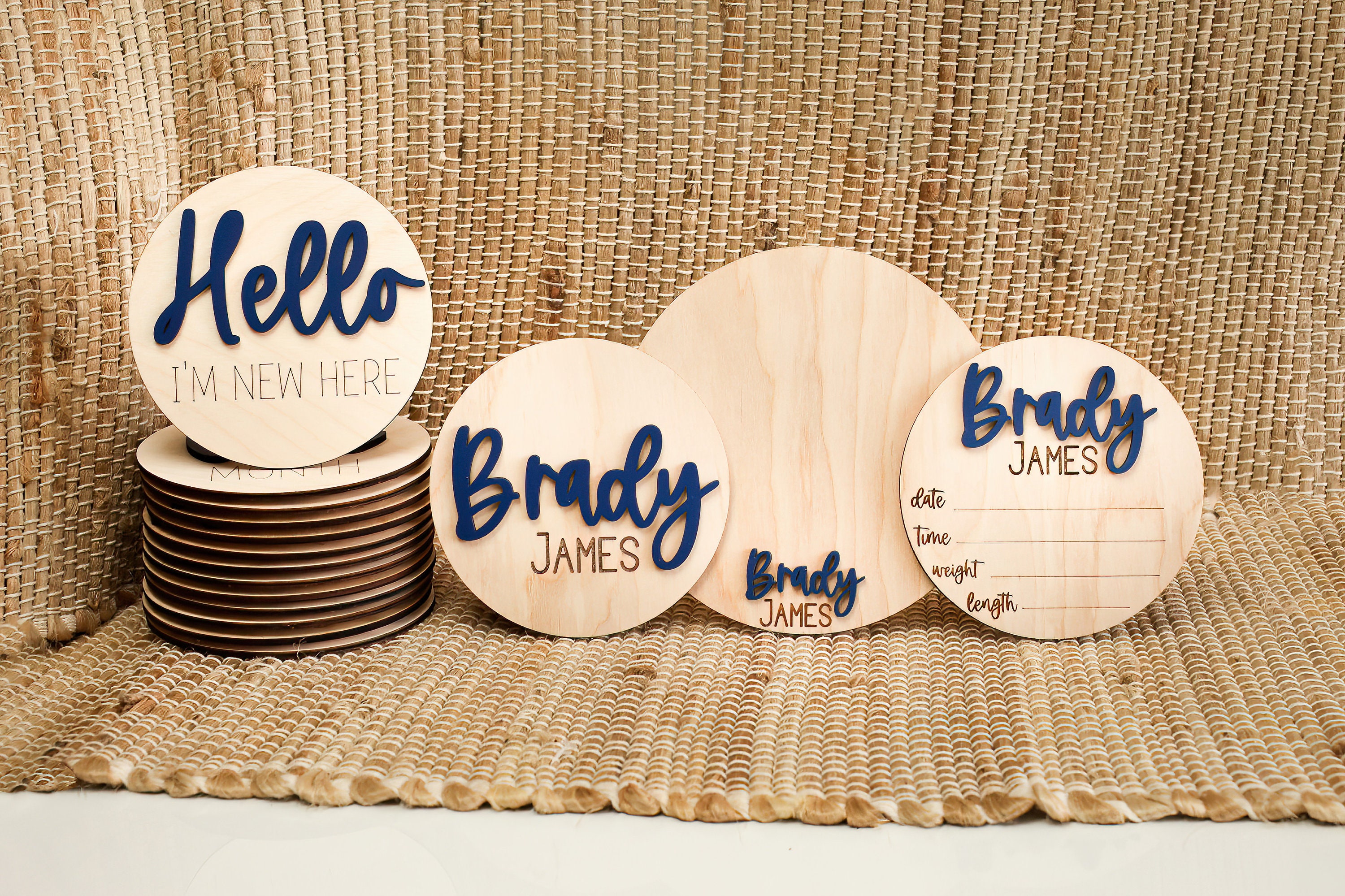 Newborn Baby Birth Announcement Sign Round Wooden Custom Wood Baby Name ...