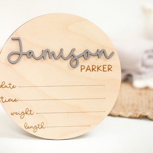 Round Wooden Baby Plaque, 3D Custom Wood Baby Name Announcement Sign, Birth Announcement, Baby Name Custom Sign