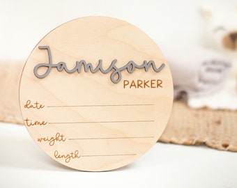 Round Wooden Baby Plaque, 3D Custom Wood Baby Name Announcement Sign, Birth Announcement, Baby Name Custom Sign