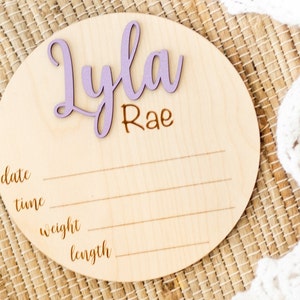 Round Wooden Baby Plaque 3D Custom Wood Baby Name Announcement Sign ...