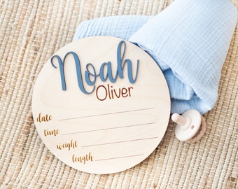 Round Wooden Baby Plaque 3D Custom Wood Baby Name Announcement Sign Birth Announcement,Baby Name Custom Sign Unique New Mom Gift Birth