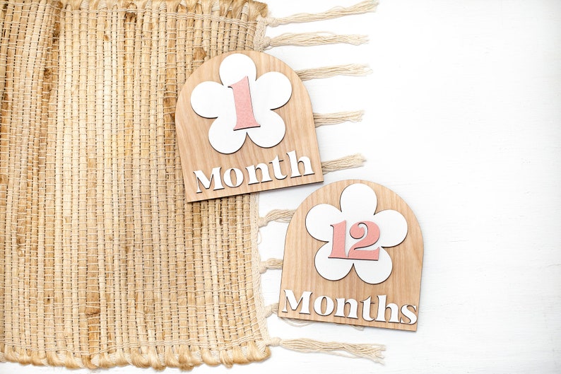 Wooden Monthly Milestone Baby Disc Baby Milestone Cards Monthly Milestone Markers for Baby Photos Baby Photo Prop Baby Shower Month Photos image 7