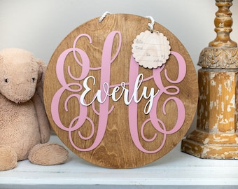 Baby Hospital Sign Door Hanger Floral Nursery Name Sign Birth Stat Sign Hospital Door Wreath Baby Announcement Sign Round Name Sign Gift
