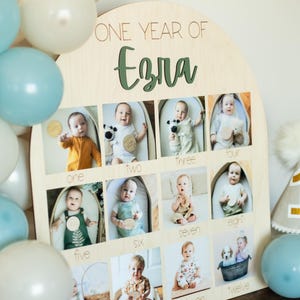 First Birthday Photo Board One Year of Photo Display Wood My First Year Photo Milestone Picture 1st Birthday Arch First Birthday 12 Months bild 1