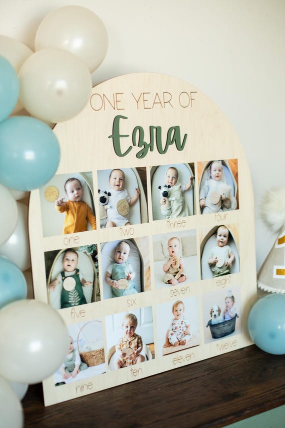 First Birthday Photo Board One Year of Photo Display Wood My First Year Photo Milestone Picture 1st Birthday Arch First Birthday 12 Months