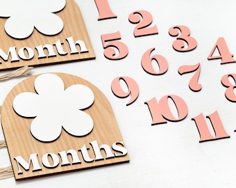 Interchangeable Milestone Card Wooden Arched Flower Boho Milestone Disc Monthly Milestone Markers My First Year Photo Prop Baby Shower Gift