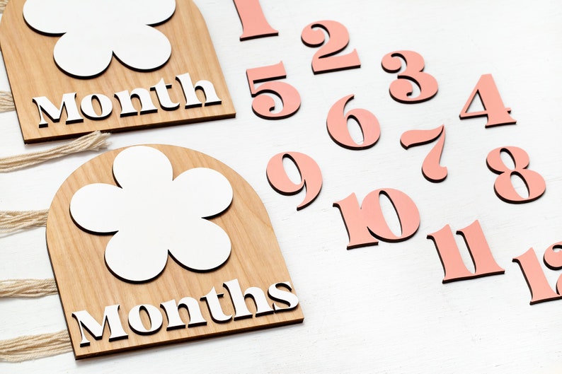 Wooden Monthly Milestone Baby Disc Baby Milestone Cards Monthly Milestone Markers for Baby Photos Baby Photo Prop Baby Shower Month Photos image 5