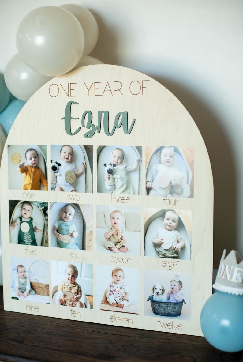 First Birthday Photo Board One Year of Photo Display Wood My First Year Photo Milestone Picture 1st Birthday Arch First Birthday 12 Months bild 10