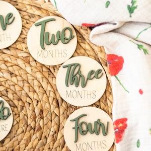 Monthly Milestone Discs for Baby Photos Wooden Monthly Milestone Markers Monthly Signs for Baby 3D Letter Milestone Cards Baby Shower Gift