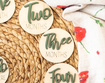 Monthly Milestone Discs for Baby Photos Wooden Monthly Milestone Markers Monthly Signs for Baby 3D Letter Milestone Cards Baby Shower Gift