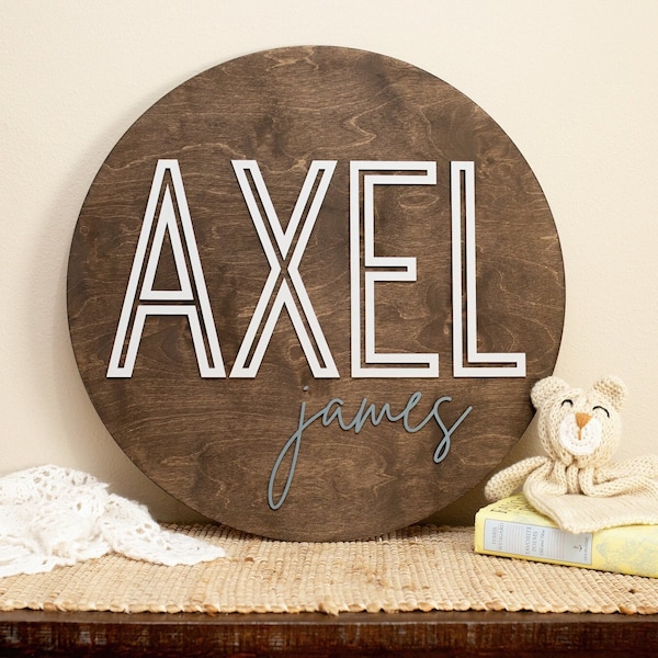 Baby Name Sign for Nursery 24" 3D Personalized Round Circle Newborn Round Wooden Nursery Name Sign, Above crib name sign for nursery, gift