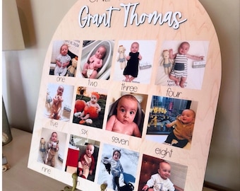 One Year of Photo Board My First Year Board 1st Birthday Photo Display Personalized Wooden Milestone Picture Display for Baby's Birthday
