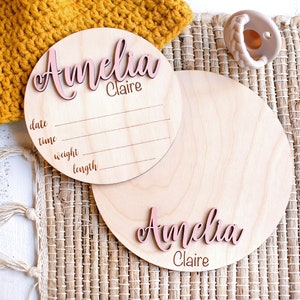 Footprint Birth Announcement for Hospital Custom Wooden Stat Baby Name Sign Round Birth Announcement Name Sign Baby Announcement Sign Gift image 6