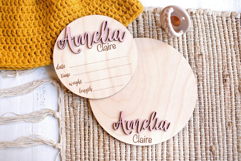 Footprint Birth Announcement for Hospital Custom Wooden Stat Baby Name Sign Round Birth Announcement Name Sign Baby Announcement Sign Gift image 6