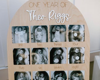 My First Year One Year of Photo Board Wooden Milestone Board 1st Birthday Milestone Board First Birthday Decorations 12 Months Photo Banner