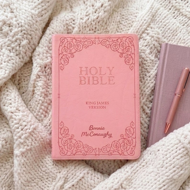 Pink custom name engraved kjv large print bible