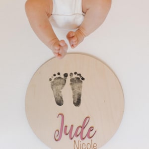 Wooden Birth Announcement Sign Baby Announcement Sign Hospital Footprint Sign Footprint ready baby name sign newborn birth stats gift image 14