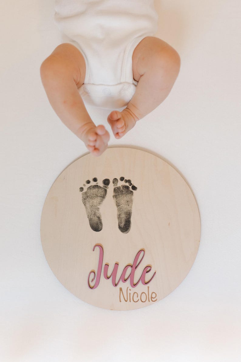 Wooden Birth Announcement Sign Baby Announcement Sign Hospital Footprint Sign Footprint ready baby name sign newborn birth stats gift image 14