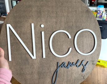 Nursery Name Sign Round Wood Name Sign Custom Name Sign Baby Name Sign Boy Name Sign Above Crib Name Sign Round Wooden Nursery Sign