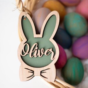 Personalized Easter Basket Tags Easter Bunny Tag Custom Easter Basket Name Tag Wood Easter Bunny Tag Boho Easter Tag Kid Gift Tag