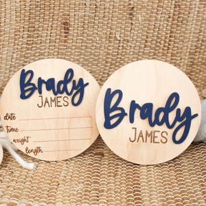 Newborn Baby Birth Announcement Sign Round Wooden Custom Wood Baby Name Sign Name Announcement Sign Prop Baby Shower Gift