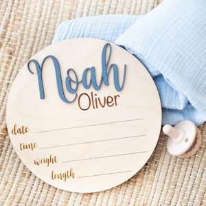 Baby Announcement Sign Custom Baby Arrival Announcement Wood Baby Name Sign with Birth Stats Sign for Hospital Name Reveal Photo Prop Gift Bild 2