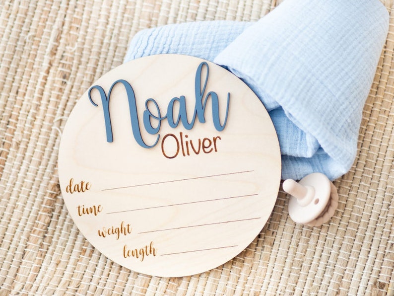 Baby Announcement Sign Custom Baby Arrival Announcement Wood Baby Name Sign with Birth Stats Sign for Hospital Name Reveal Photo Prop Gift image 2