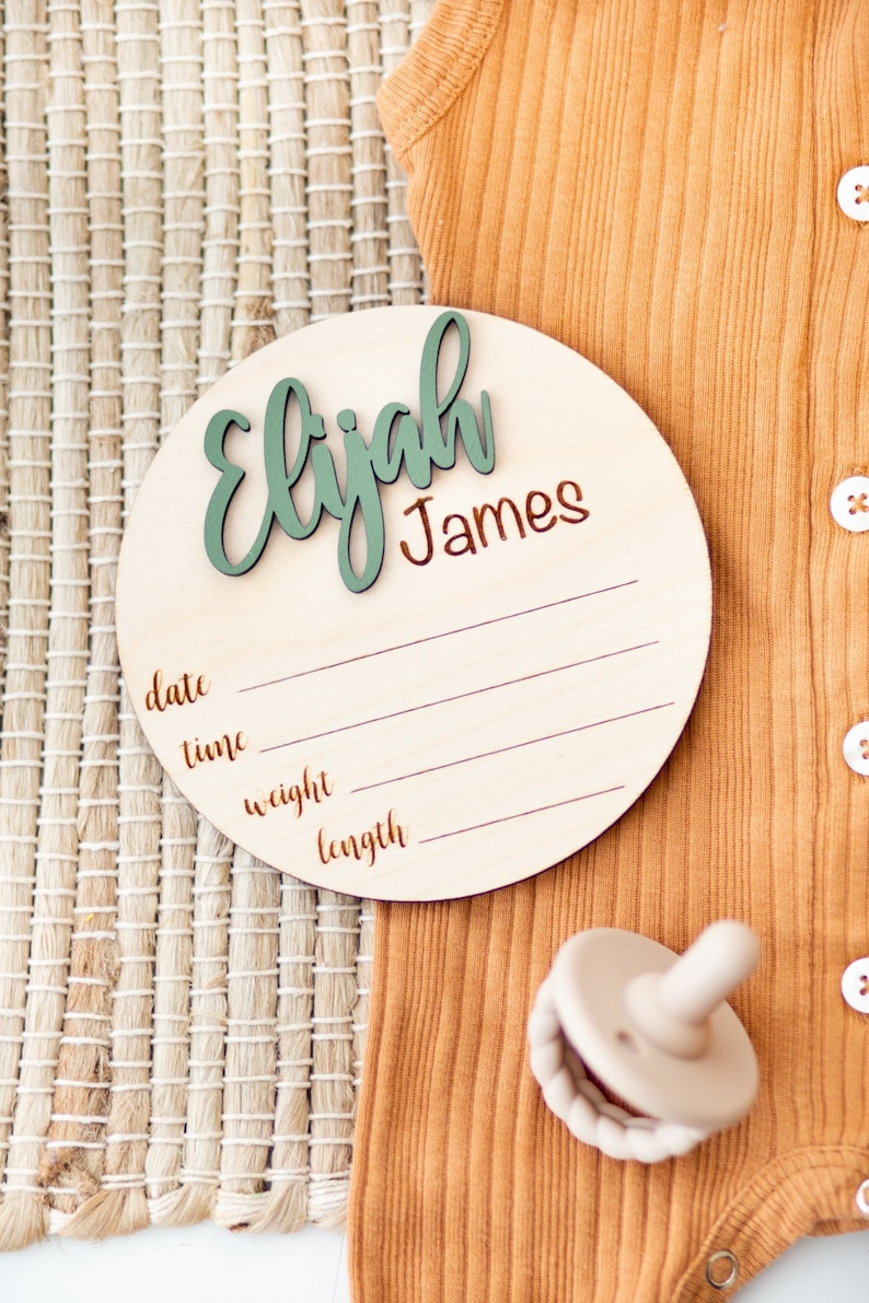 Baby Announcement Sign Custom Baby Arrival Announcement Wood Baby Name Sign with Birth Stats Sign for Hospital Name Reveal Photo Prop Gift Bild 3