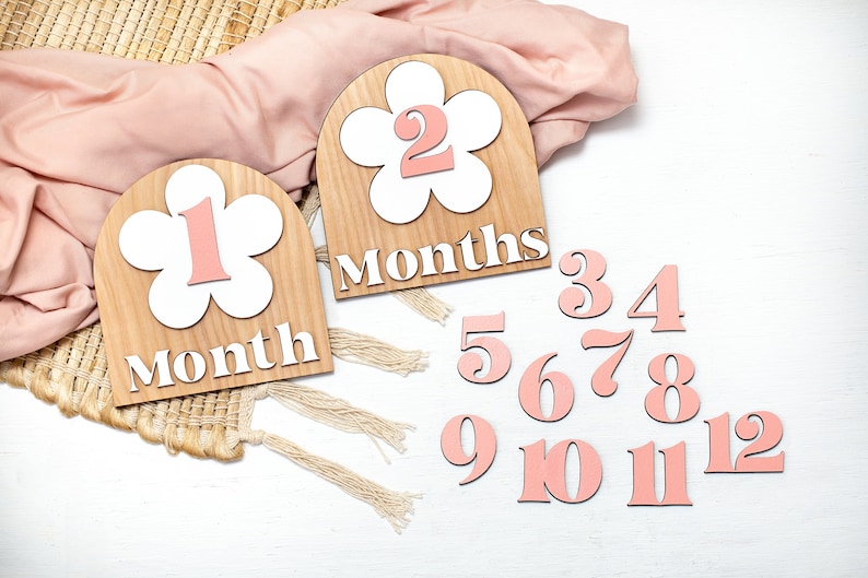 Wooden Monthly Milestone Baby Disc Baby Milestone Cards Monthly Milestone Markers for Baby Photos Baby Photo Prop Baby Shower Month Photos image 2