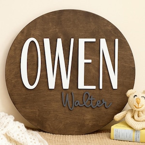 Custom Nursery Name Sign: Round Wooden Baby Room Decor