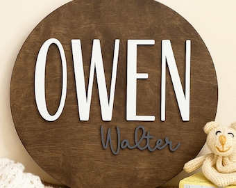 Round Wooden Name Sign for Boy, Nursery Name Sign, Custom Wood Name
