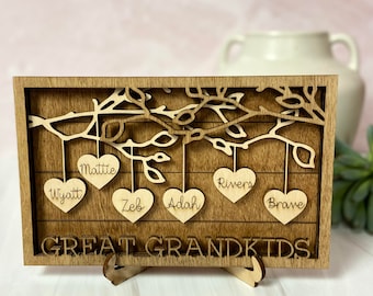 Signo personalizado de la bisabuela, carteles con nombres para la abuela, placa del día de la madre, nombres de nietos, regalo de nieto, familia de la abuela