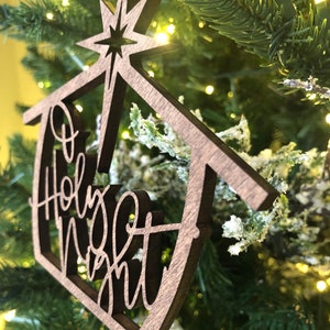 O Holy Night Ornament | Nativity Ornament | Christmas Ornament | Rustic Tree | Christmas Décor | Present | Hymn | Wood Nativity