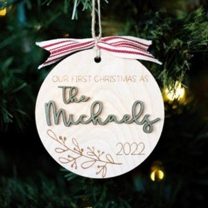 Our First Christmas Married Ornament 2023 Custom Wedding Ornament Personalized Wedding Christmas Ornament Newlywed Christmas Gift Couple