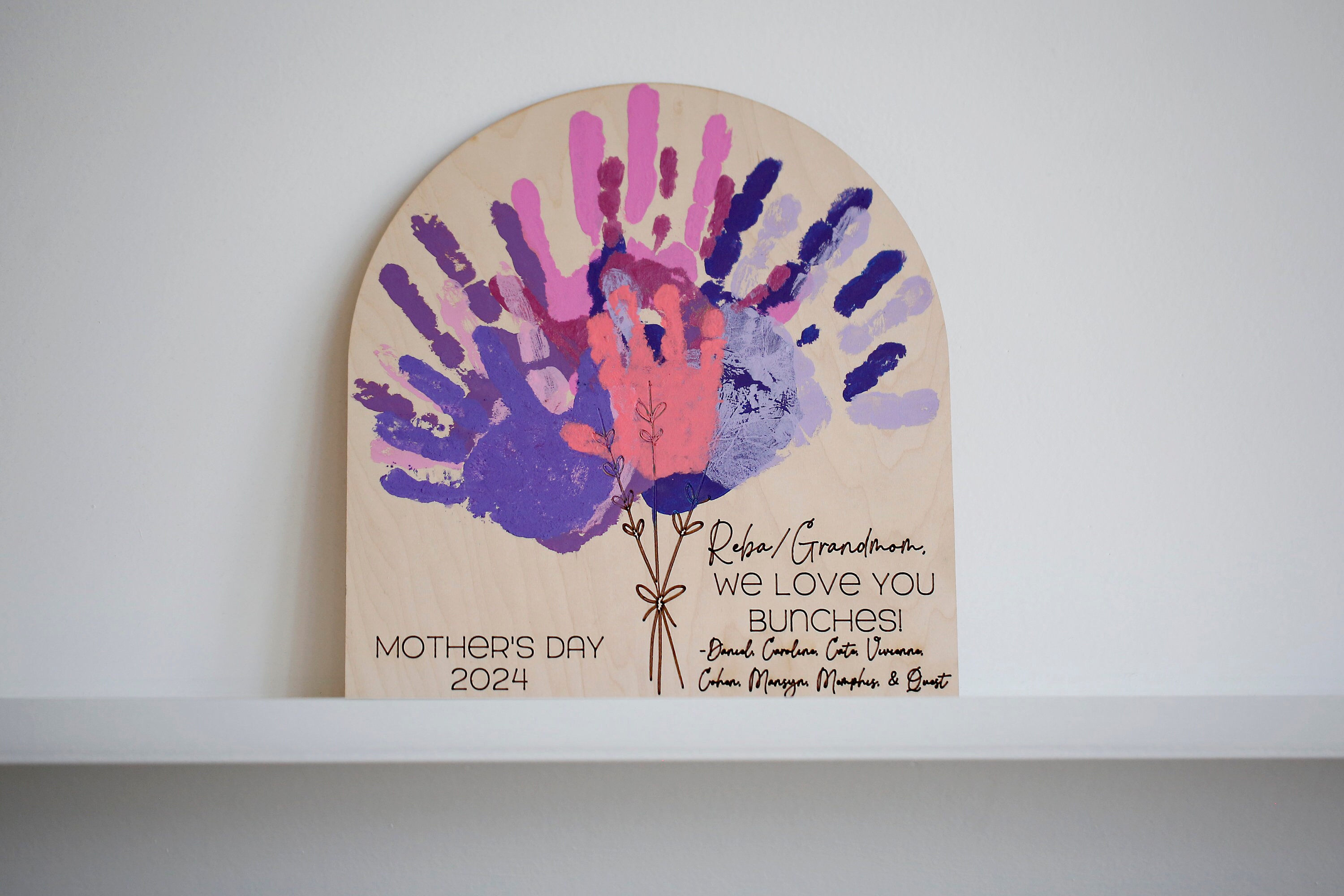 Personalized Handprint Flower Bouquet Plaque, Custom Name Wooden Sign ...
