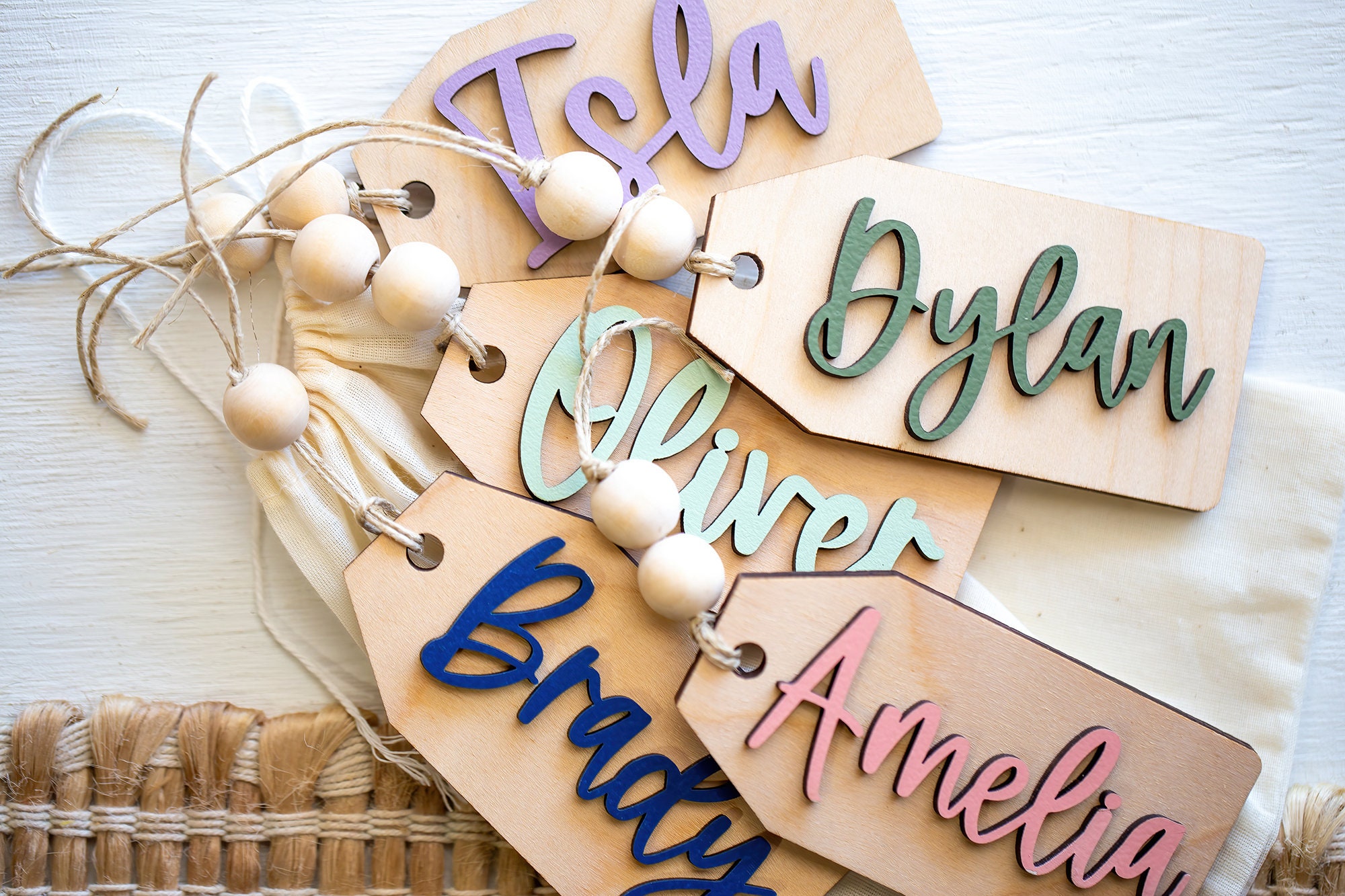 Beaded Wooden Name Tag Personalized Wedding Name Tags Christmas ...