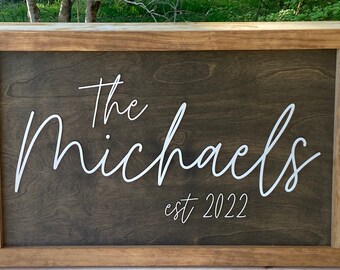 Family Established Last Name Sign Personalized Wedding Gift Custom Wood Farmhouse Decor Personalized Custom Wood Bridal Gift Engagement