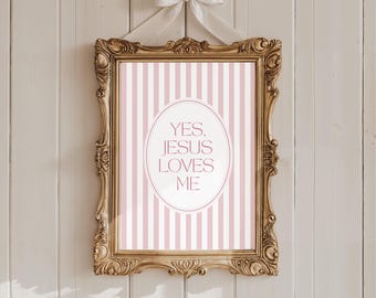 Jesus Loves Me Nursery Wall Art Christian Pale Pink Girl Kids Room Decor Bible Verse Print Scripture Farmhouse Decor Classic Minimalist