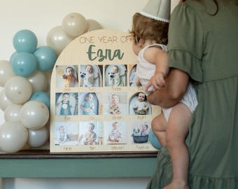 My First Year One Year of Photo Board Wooden Milestone Board 1st Birthday Milestone Board First Birthday Decorations 12 Months Photo Banner