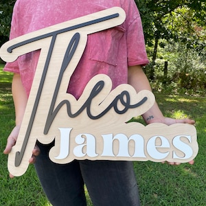 Nursery Name Sign Wood Custom stacked baby name sign large wood name sign above crib cut out baby girl name sign outline sign baby shower