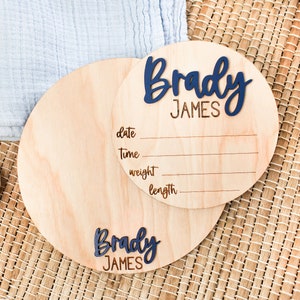 Round Wooden Baby Plaque, 3D Custom Wood Baby Name Announcement Sign, Birth Announcement, Baby Name Custom Sign New Mom Gift Baby Shower